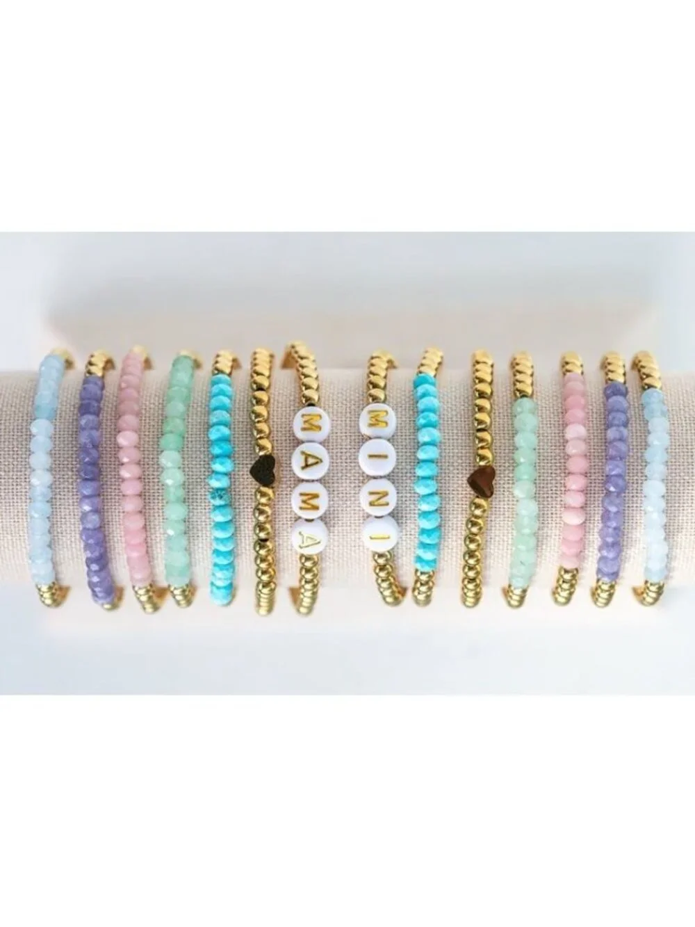 Pink Opal Bracelet Set Waterproof Gold Bracelets Mama & Mini Sizes